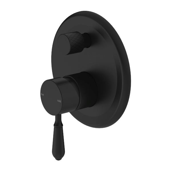 Nero York Shower Mixer with Divertor Matte Black Tapware Nero Metal Lever