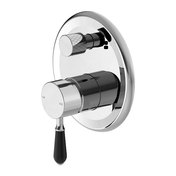Nero York Shower Mixer with Divertor Tapware Nero Black Porcelain Lever