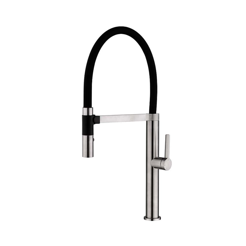 NIKO Sink mixer in Brushed Nickel w/Black Hose - WT6205BN Tapware ECT