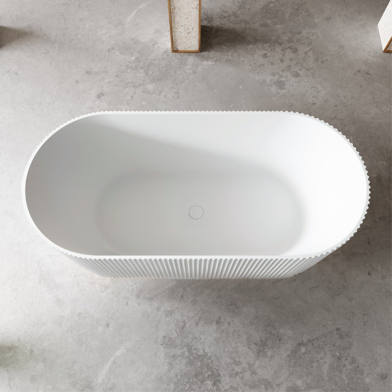 OPAL 1500mm V-Groove Fluted Oval Free Standing Bathtub Gloss White Baths AROVA