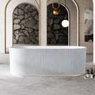 OPAL 1500mm V-Groove Fluted Oval Free Standing Bathtub Gloss White Baths AROVA