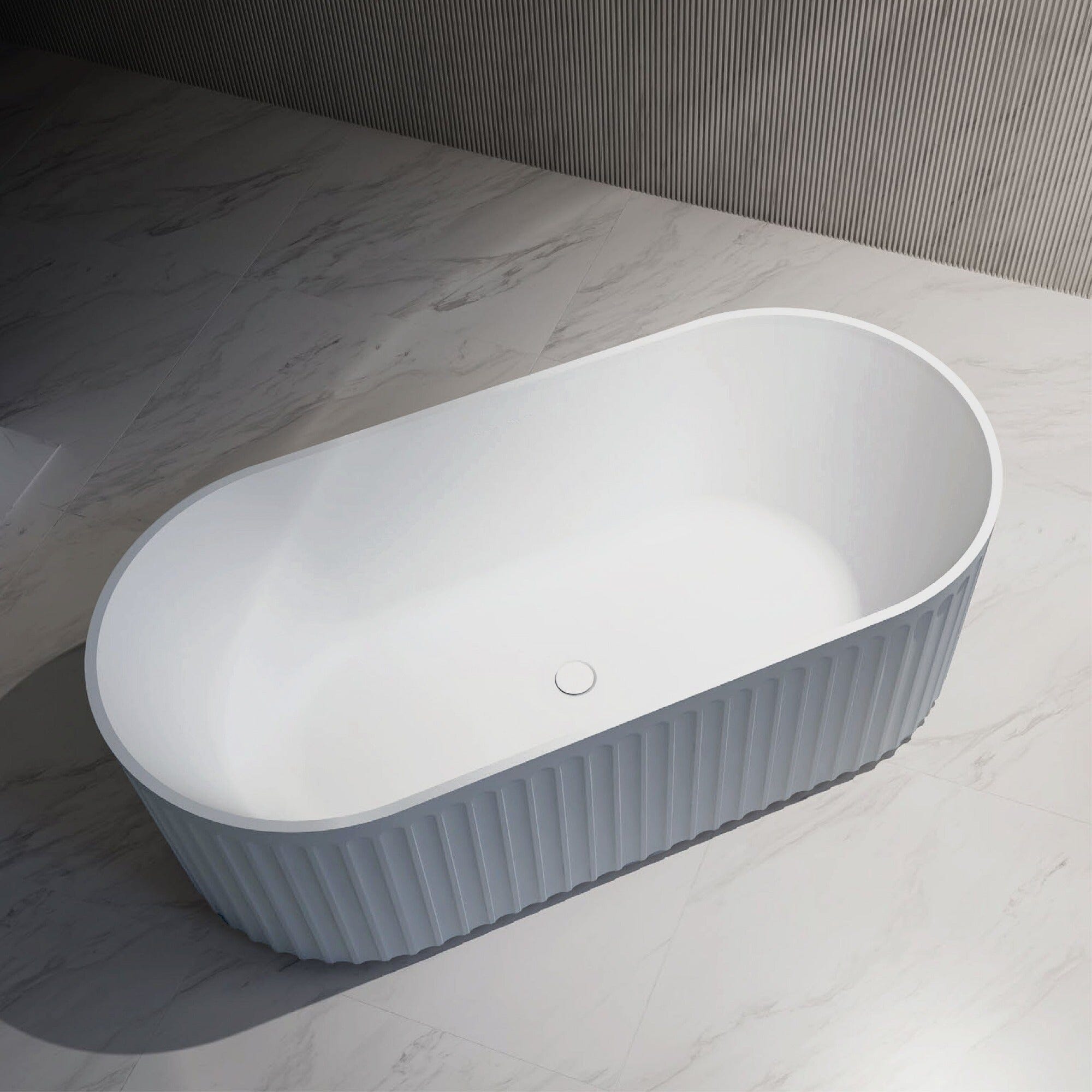 ORI 1500mm V Groove Fluted Freestanding Gloss White Bathtub Baths Arova