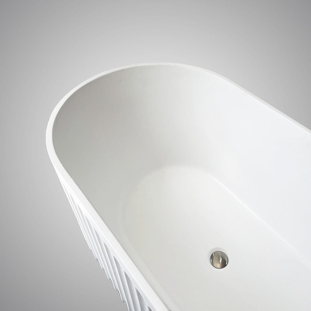 ORI 1700mm V Groove Fluted Freestanding Matte White Bathtub Baths Arova