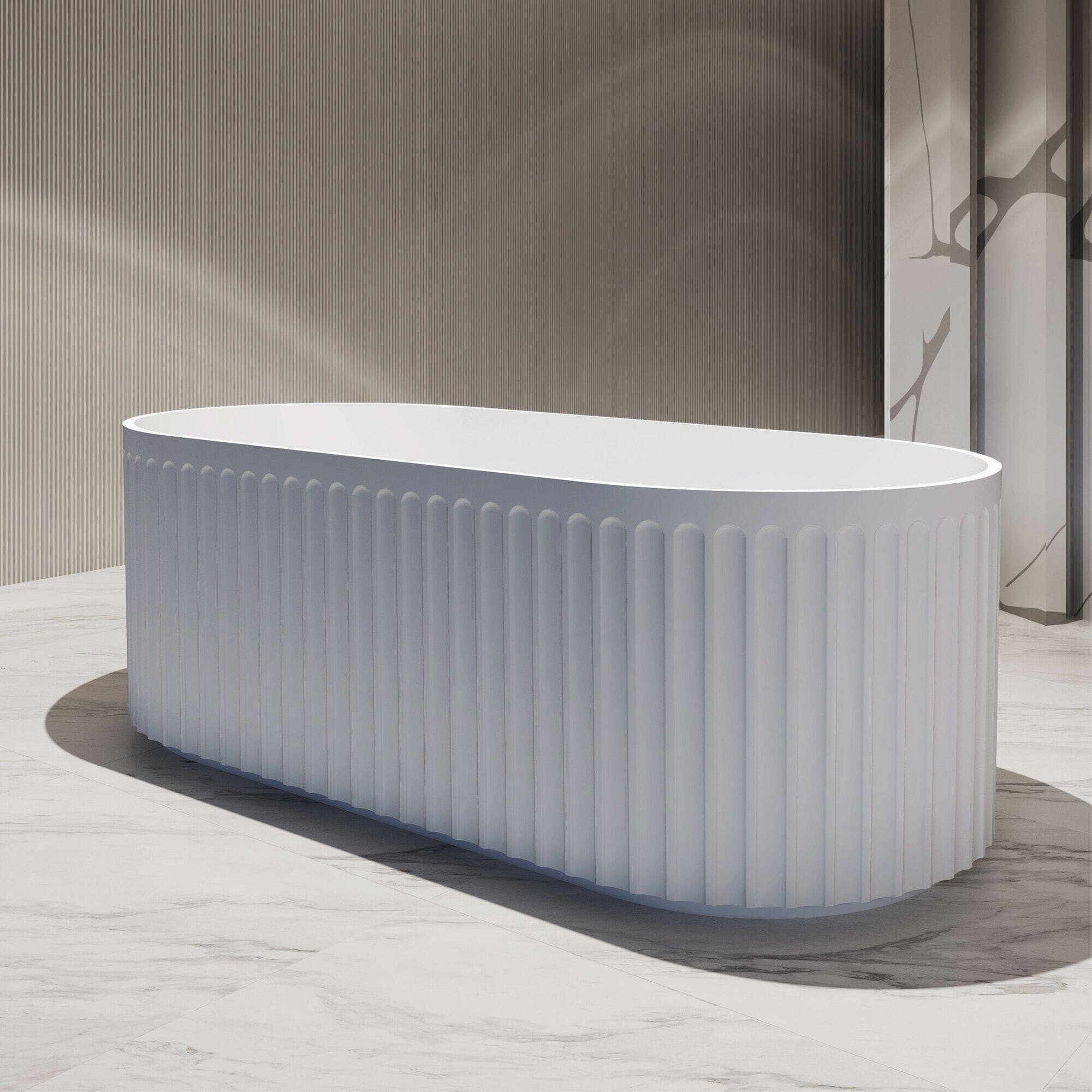 ORI 1700mm V Groove Fluted Freestanding Matte White Bathtub Baths Arova