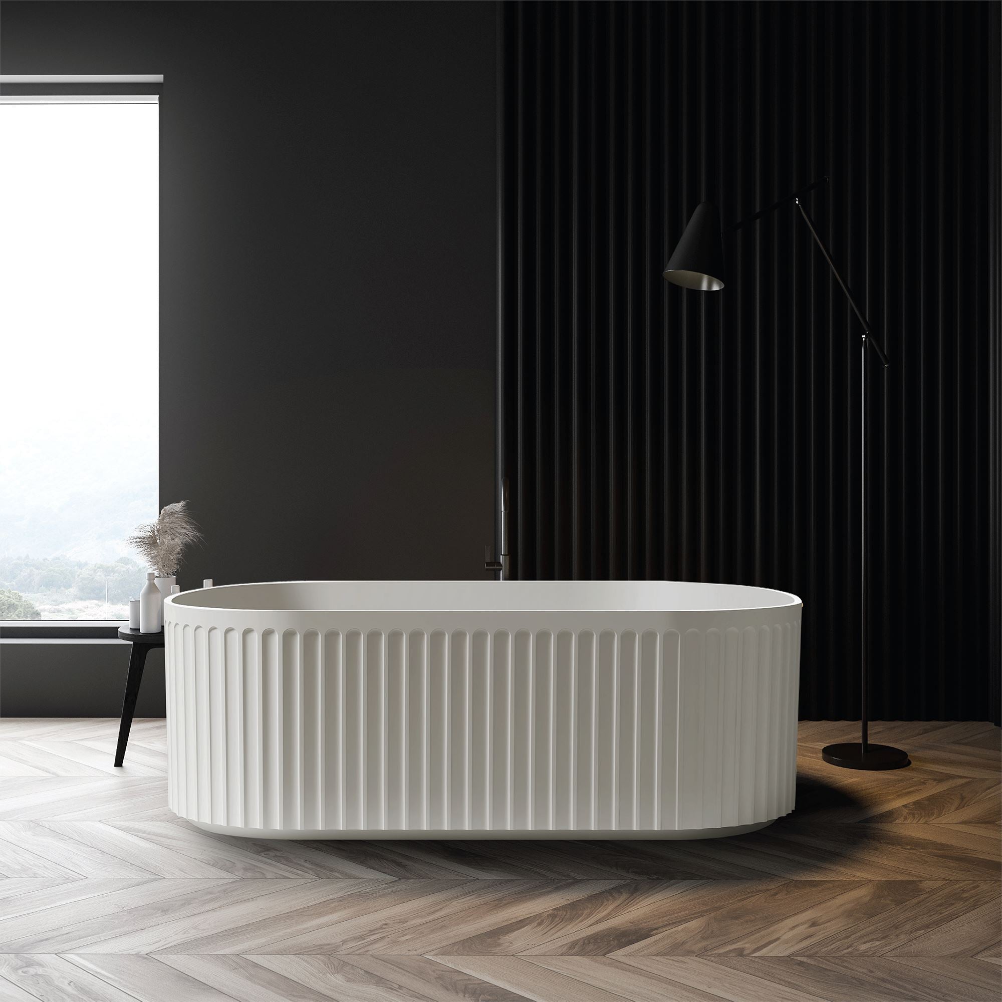 ORI 1700mm V Groove Fluted Freestanding Matte White Bathtub Baths Arova