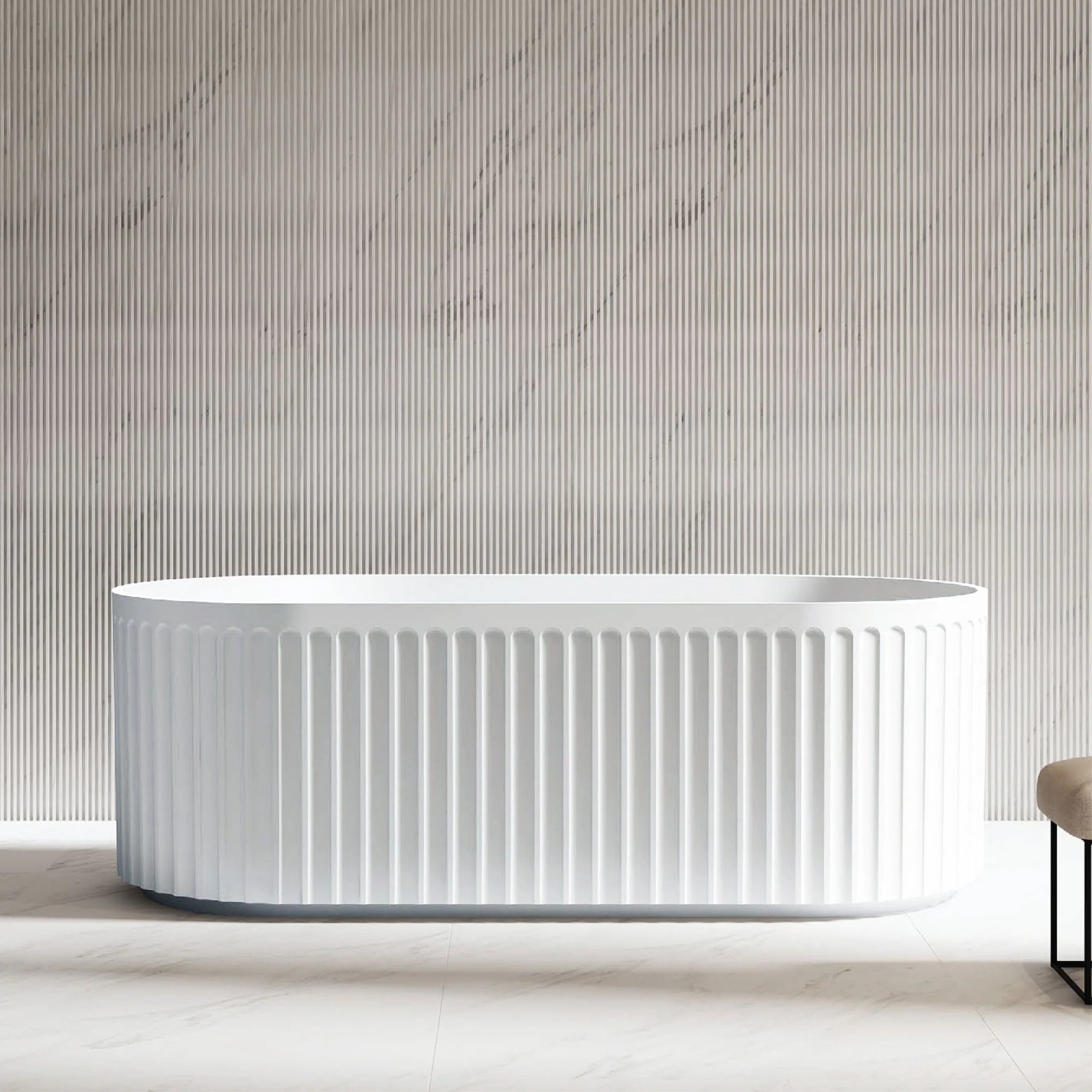 ORI 1700mm V Groove Fluted Freestanding Matte White Bathtub Baths Arova