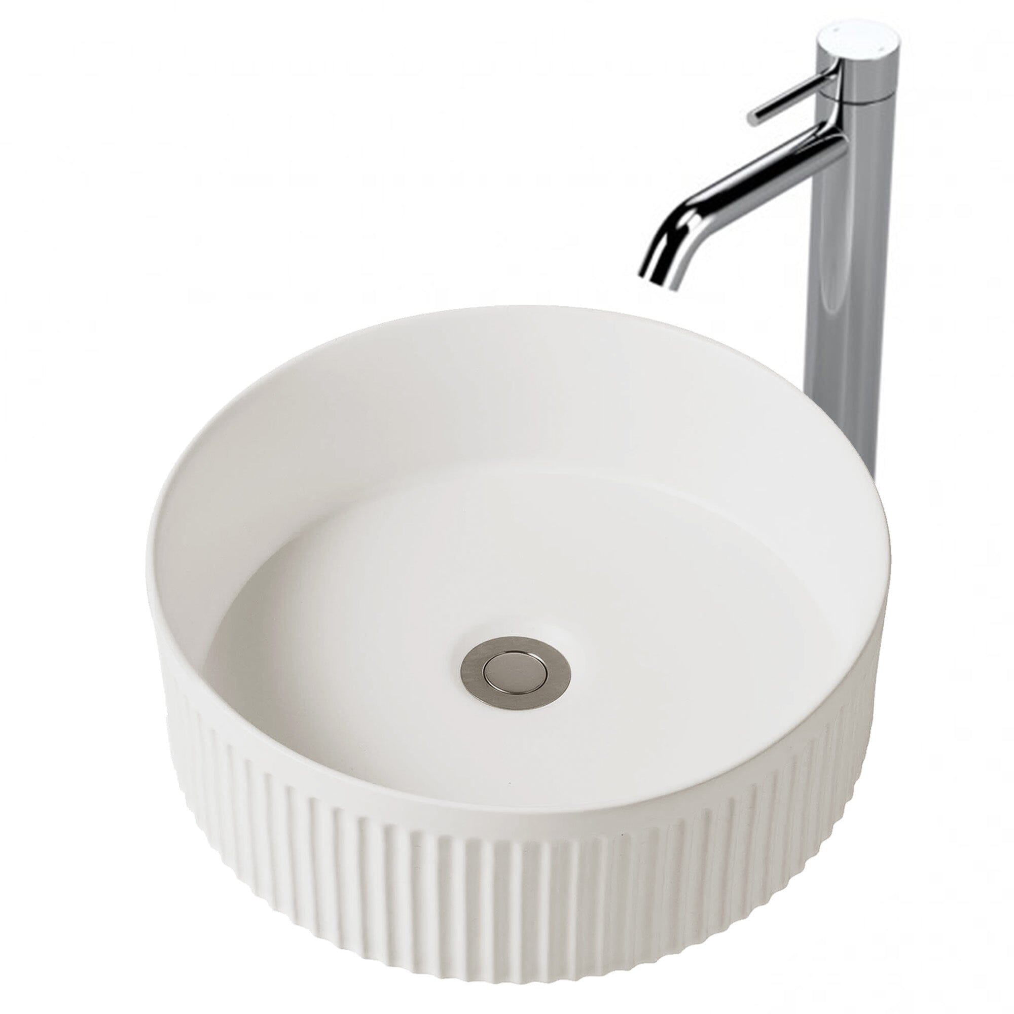 Ori 40 Fluted Above Counter Basin Round Matte White Basins Arova