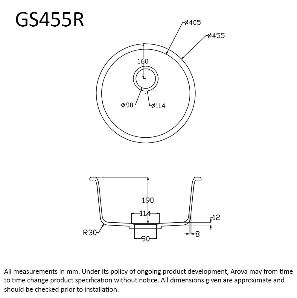 Polar White Granite 455mm Round Sink Top / Undermount - GS455RWH Sinks Arova