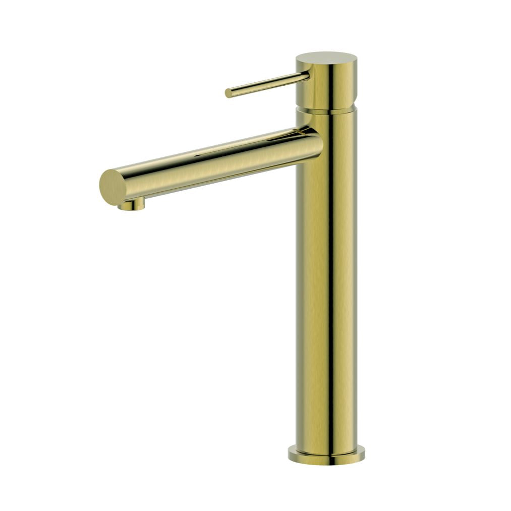 ROELEX Pin Handle Tower Basin Mixer Brushed Brass Tapware ECT
