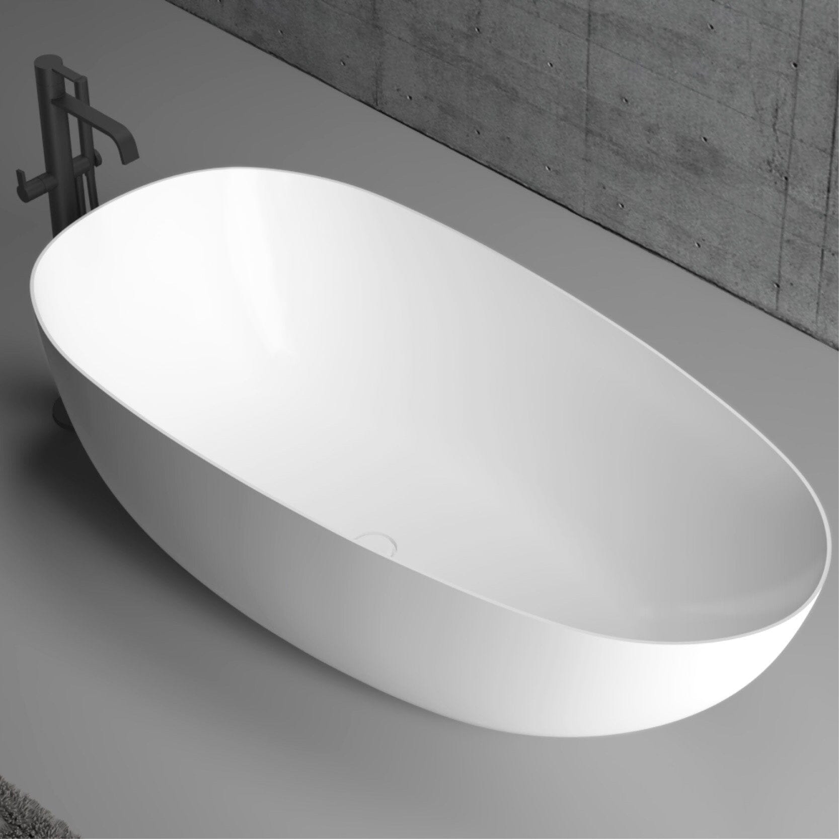 RUBI 1700mm Egg Shape Oval Freestanding Bath Gloss White Baths AROVA 