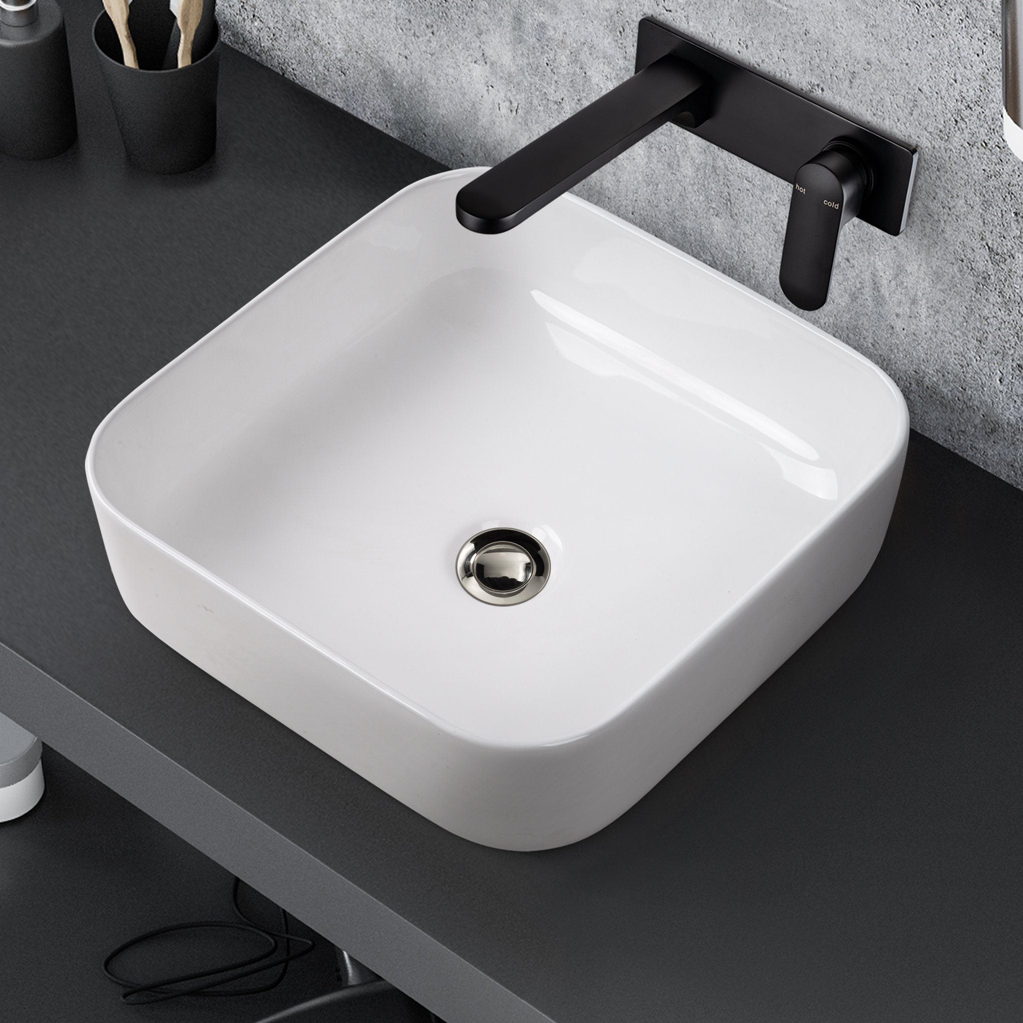 SEINE 38 Above Counter Square Basin Gloss White Basins Arova