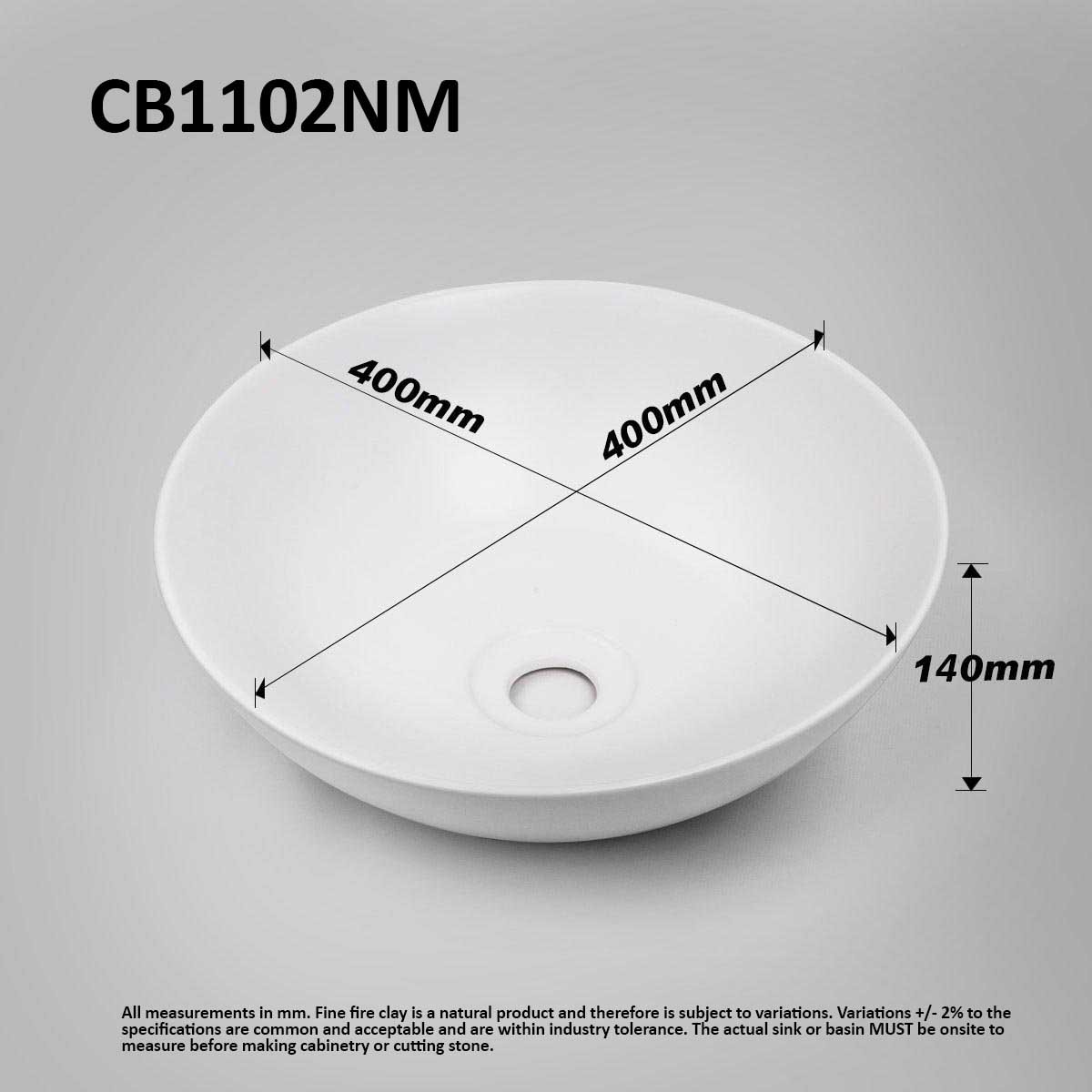 SERENITY Round Above Counter Basin Matt White Basins Arova