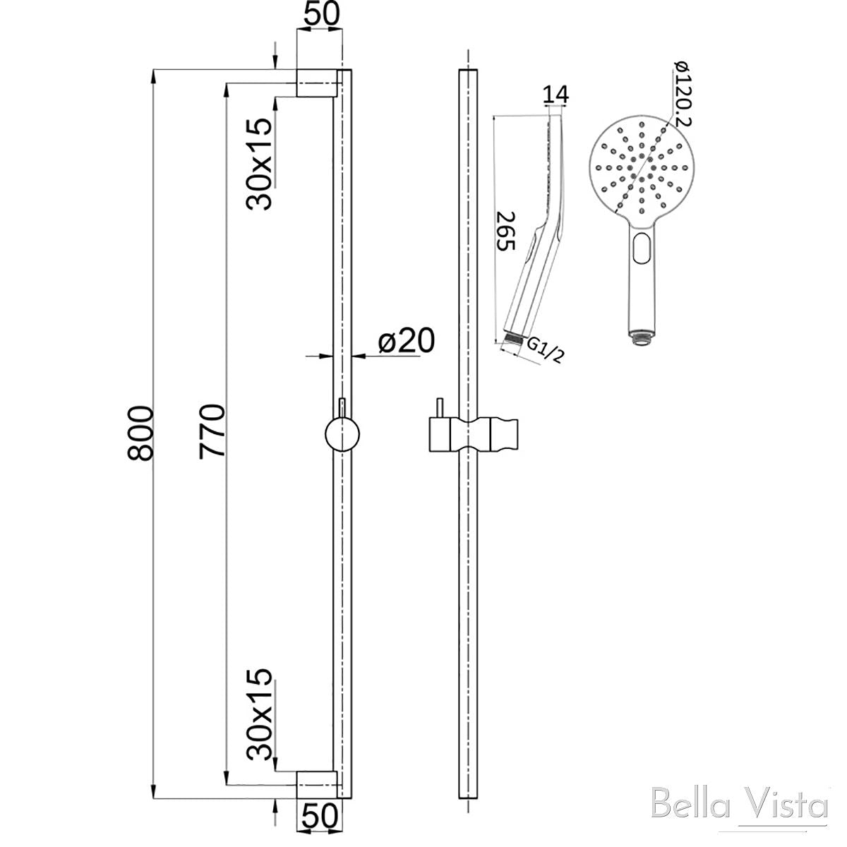Shower Rail - Round Matte Black showers Bella Vista