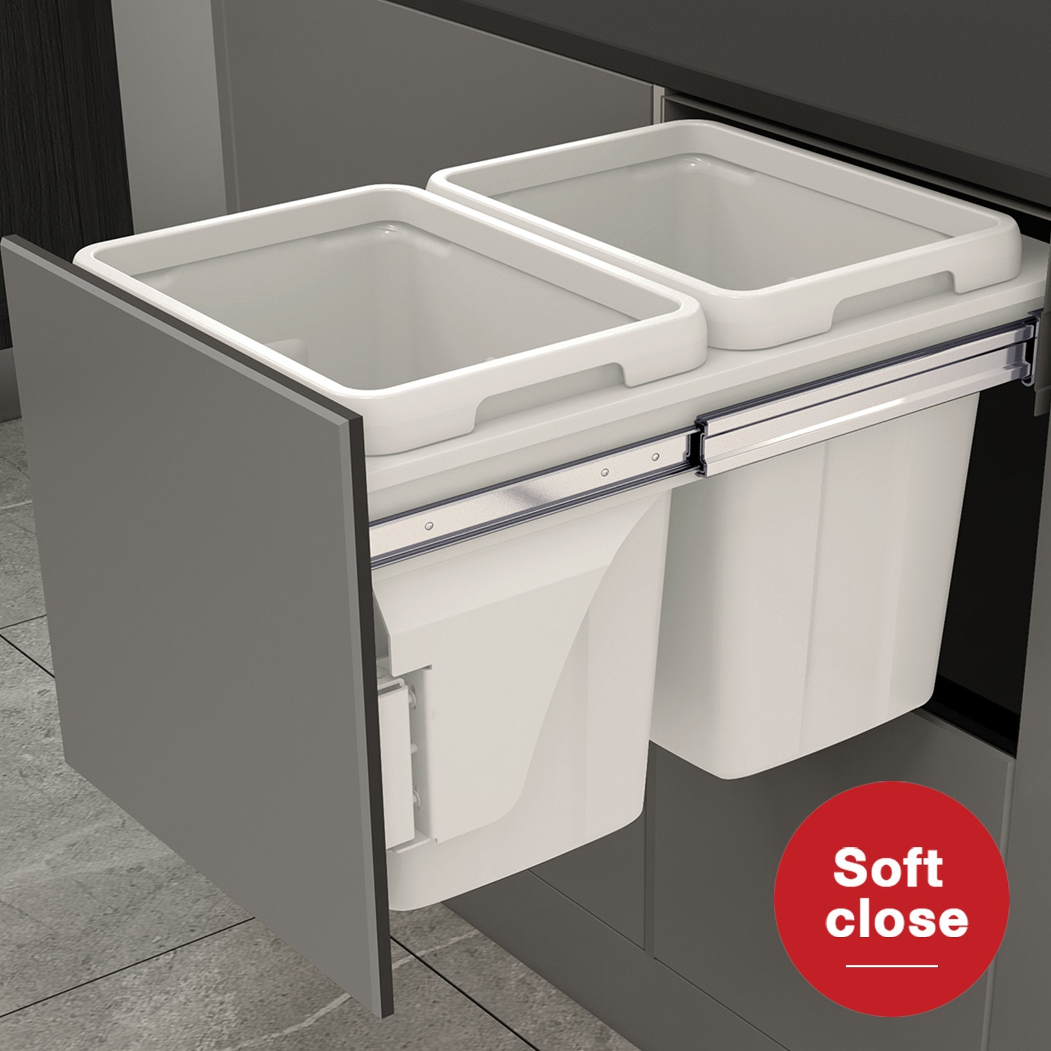 Soft Close 26L Pull Out Waste Bin For 350mm Cabinet Storage Arova