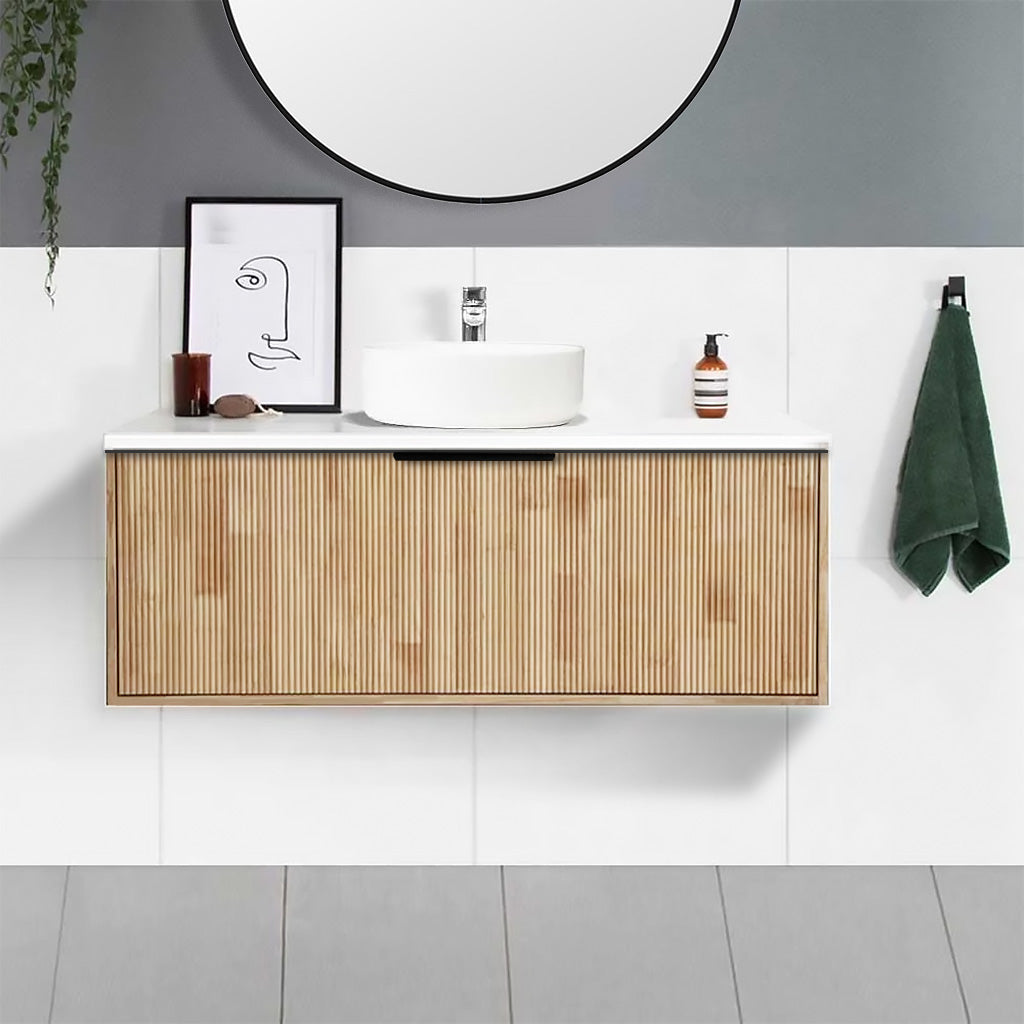 Somer 120cm Timber Wall Hung Bathroom Vanity Vanities & Mirrors Arova BLISS Speckled Stone Top CB1108N-Round Gloss White Basin