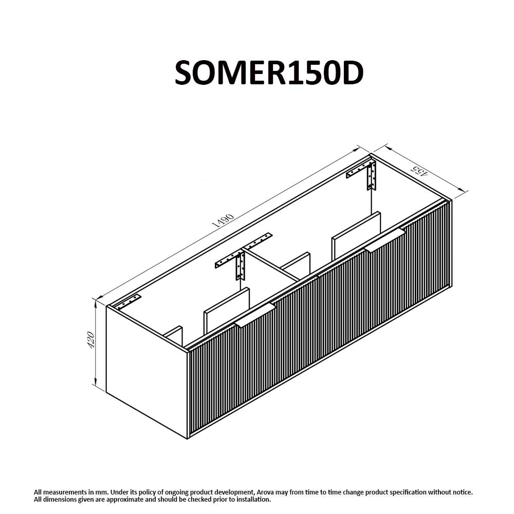Somer 150cm Timber Wall Hung Bathroom Vanity - Double Bowl Vanities & Mirrors Arova