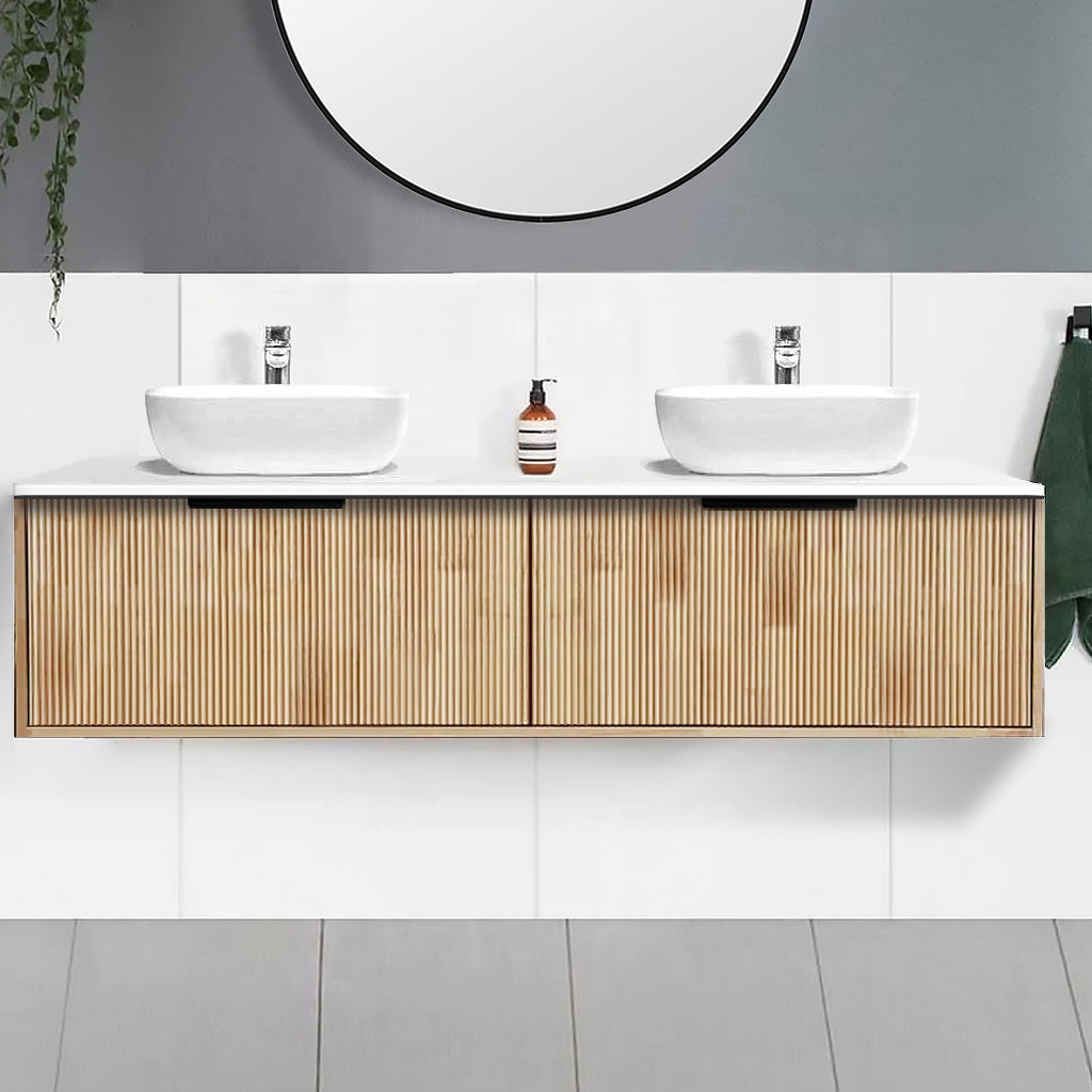 Somer 180cm Timber Wall Hung Double Bathroom Vanity Vanities & Mirrors Arova BLISS Speckled Stone Top 2XCB1201N-Square Gloss White Basin