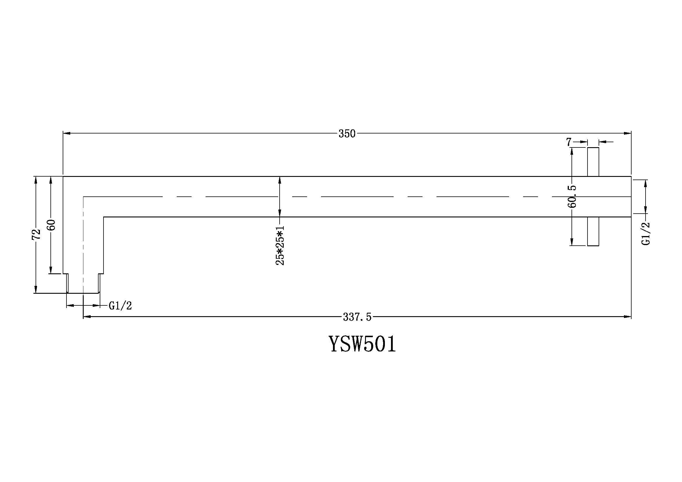 Square Shower Arm Gun Metal YSW501-GM Showers Nero