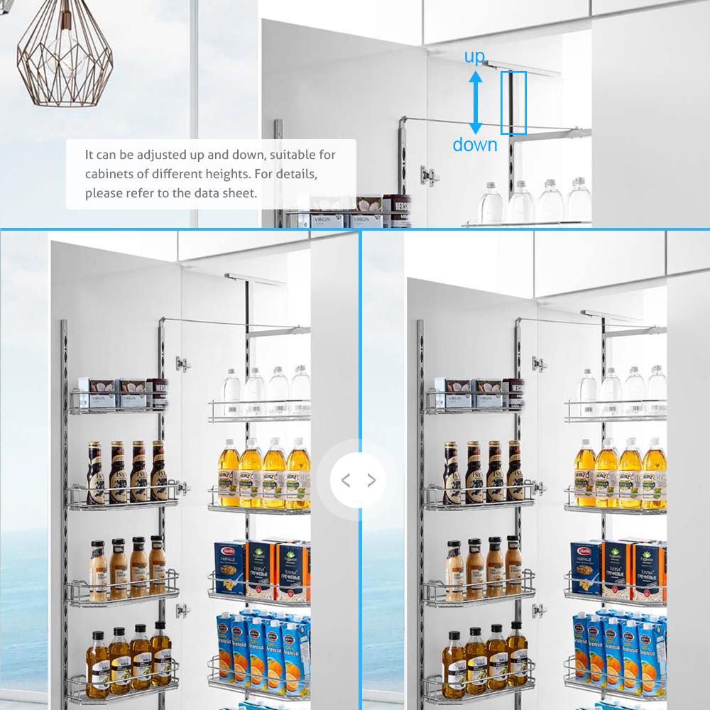 Tandem Pantry - Chrome Basket Storage Arova Kitchens & Bathrooms