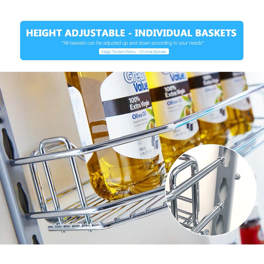 Tandem Pantry - Chrome Basket Storage Arova Kitchens & Bathrooms