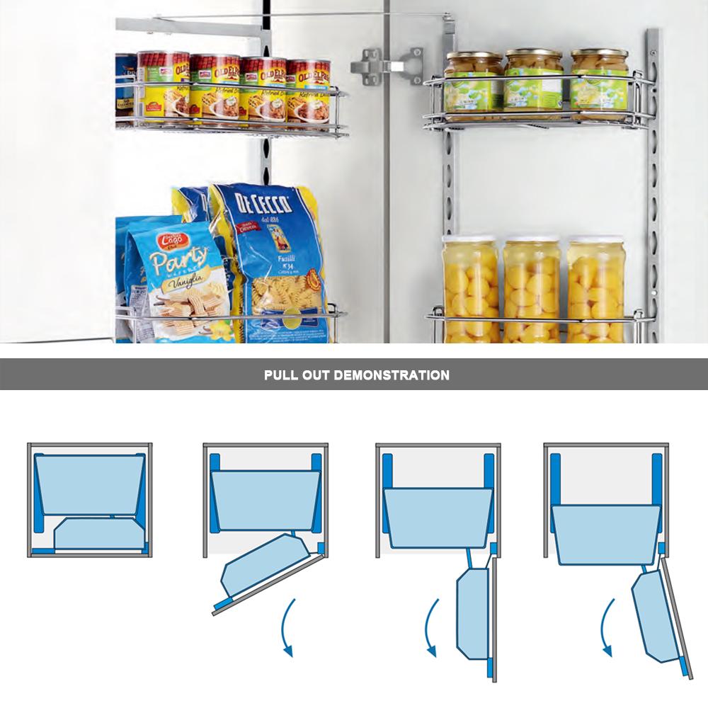 Tandem Pantry - Chrome Basket Storage Arova Kitchens & Bathrooms