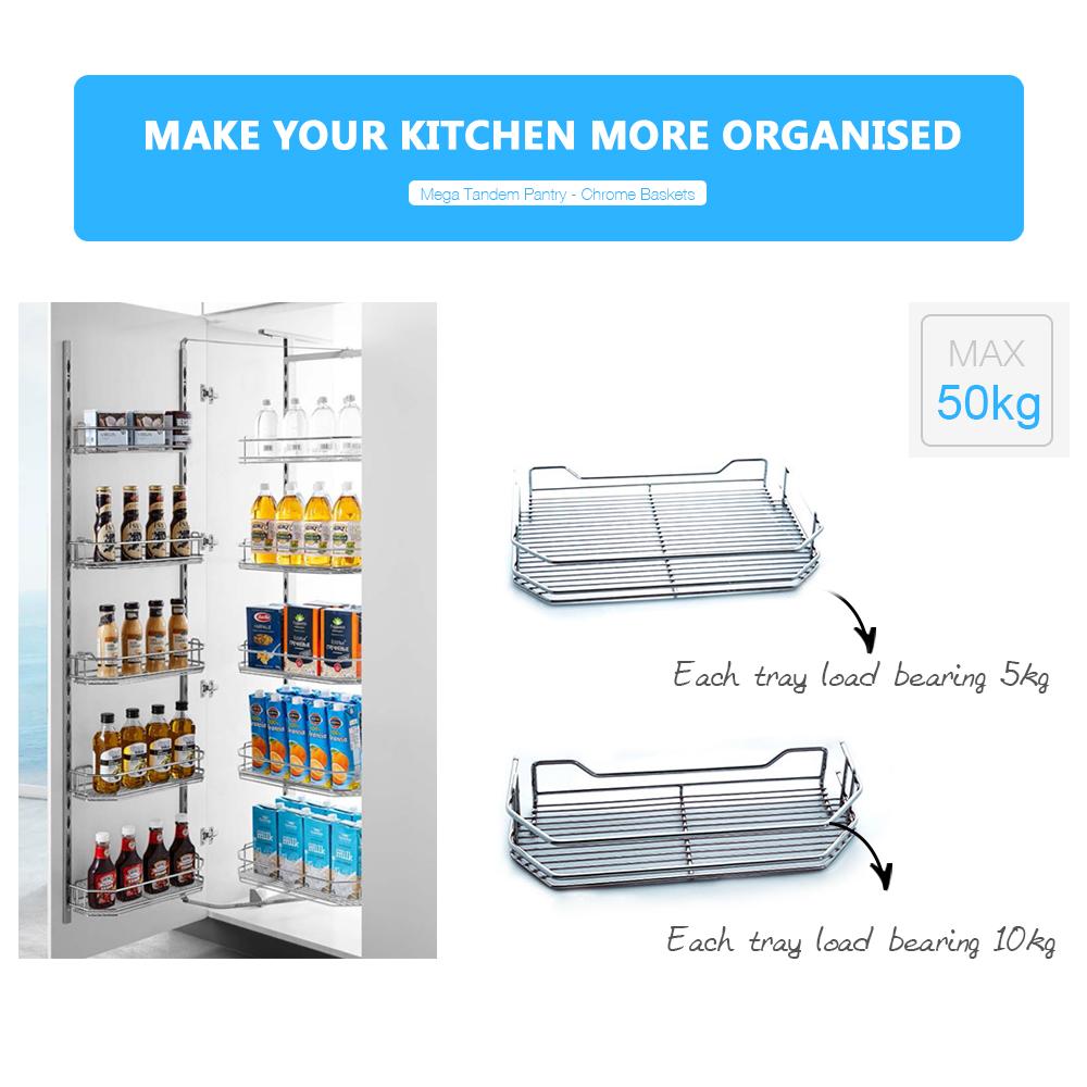 Tandem Pantry - Chrome Basket Storage Arova Kitchens & Bathrooms