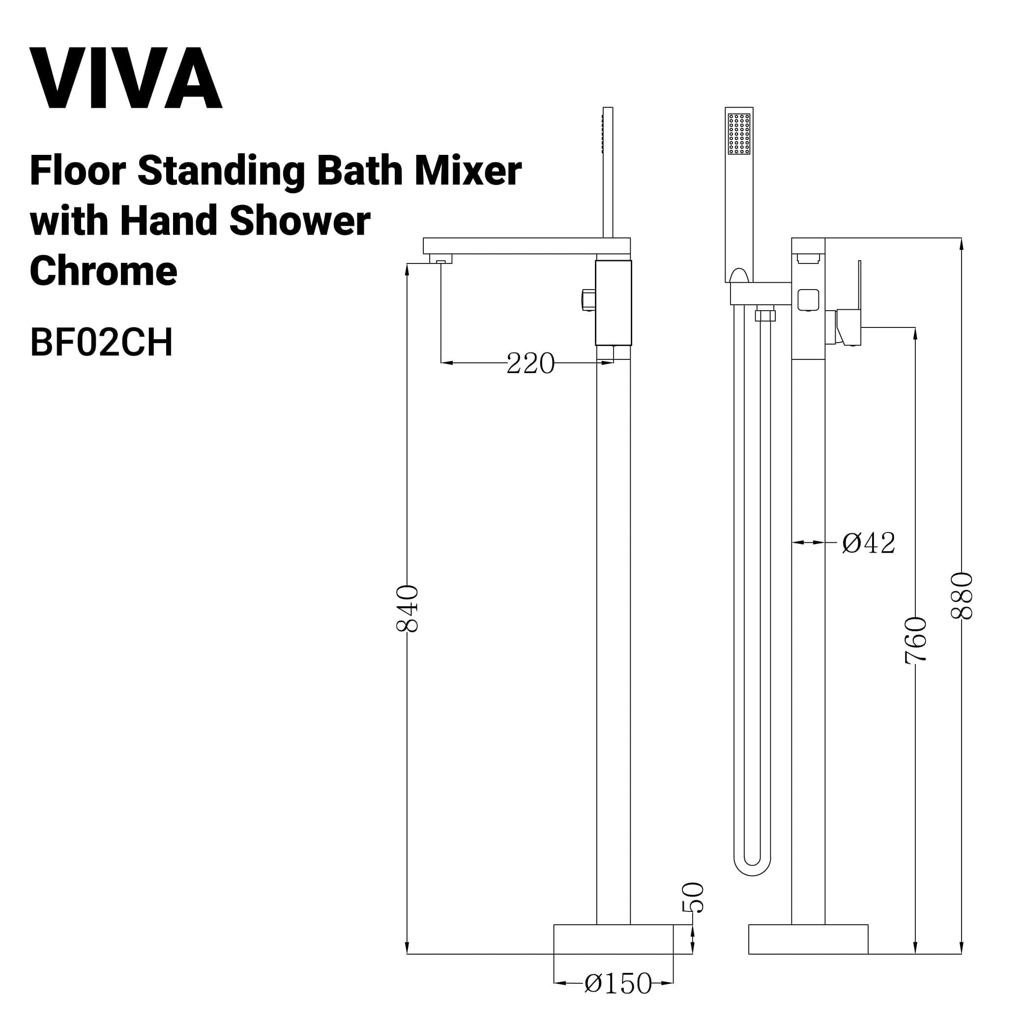 Viva Freestanding Bath Mixer with shower Chrome Tapware Arova