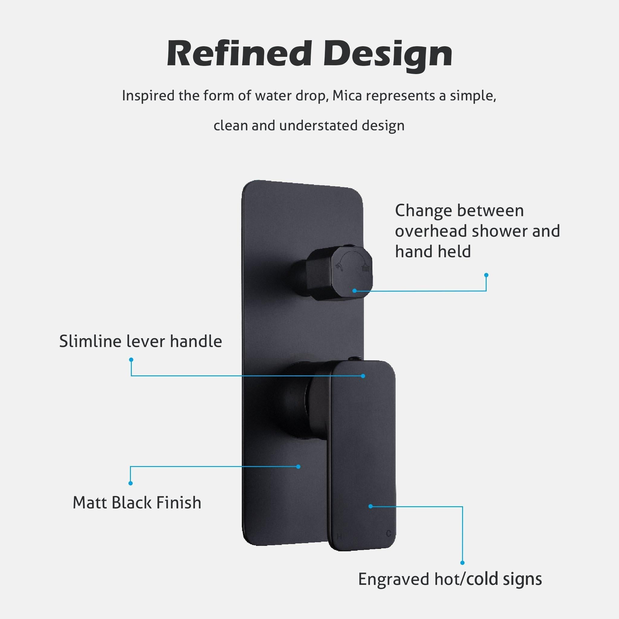 VIVA Shower / Bath Mixer with Divertor Black Tapware Arova