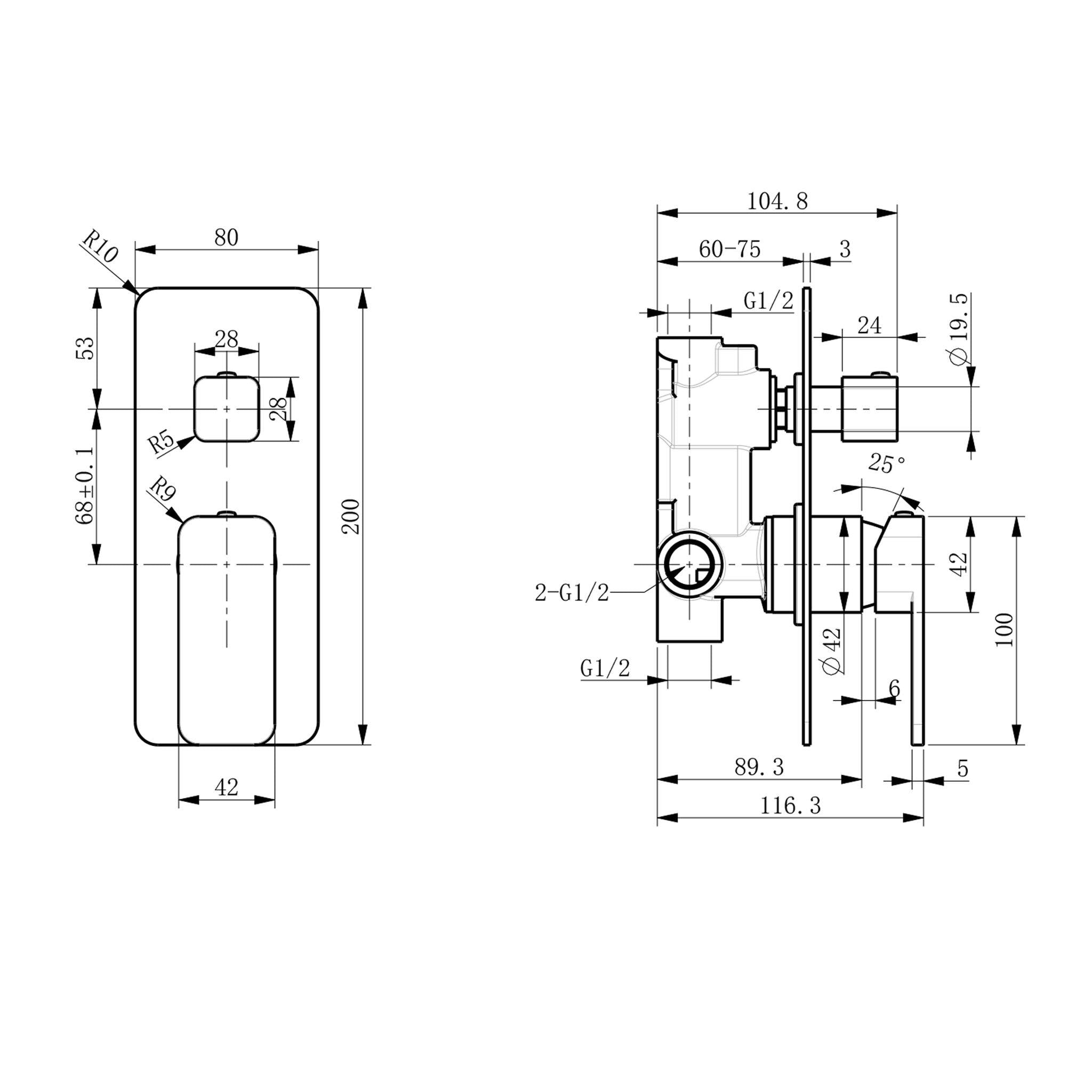 VIVA Shower Bath Mixer with Divertor Tapware Arova