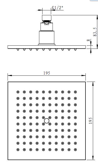 VIVA Square Shower Head 200mm Matte Black Showers Arova