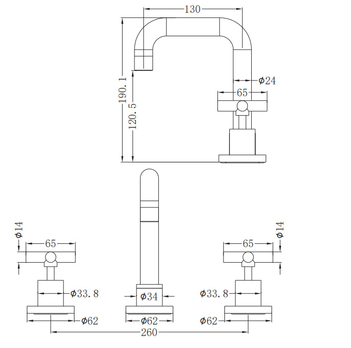 X Plus Basin Set Fixed Spout Brushed Gold YSW2016-01-BG Tapware Nero