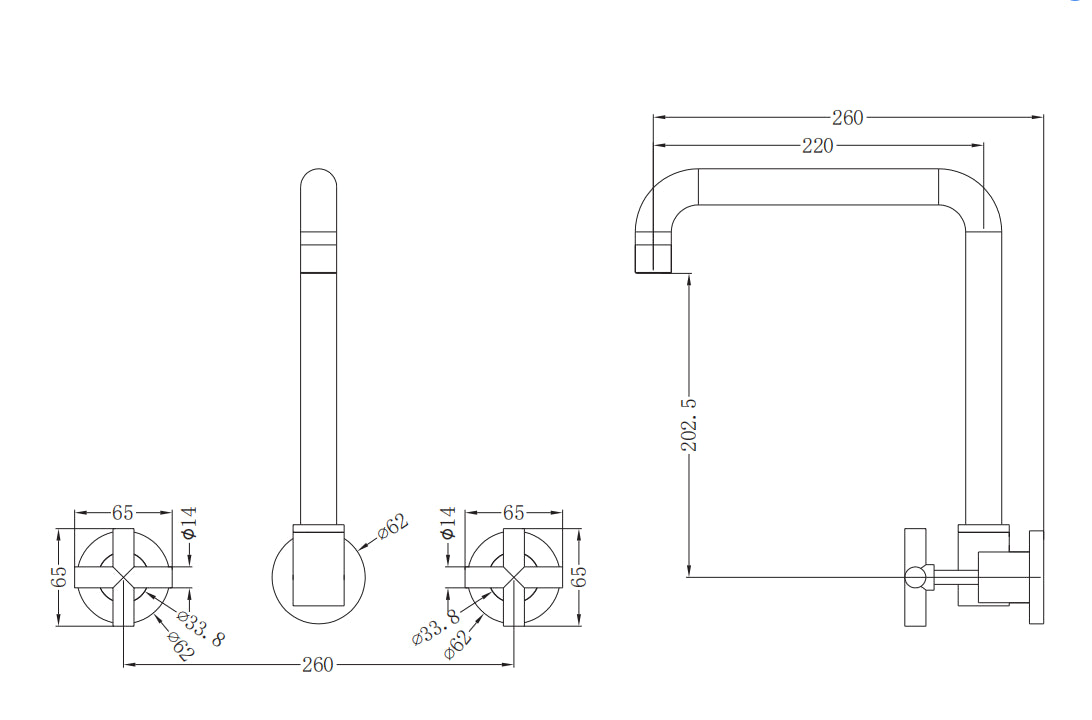 X Plus Wall Kitchen Set Swivel Spout Matte Black YSW2016-07-MB Tapware Nero