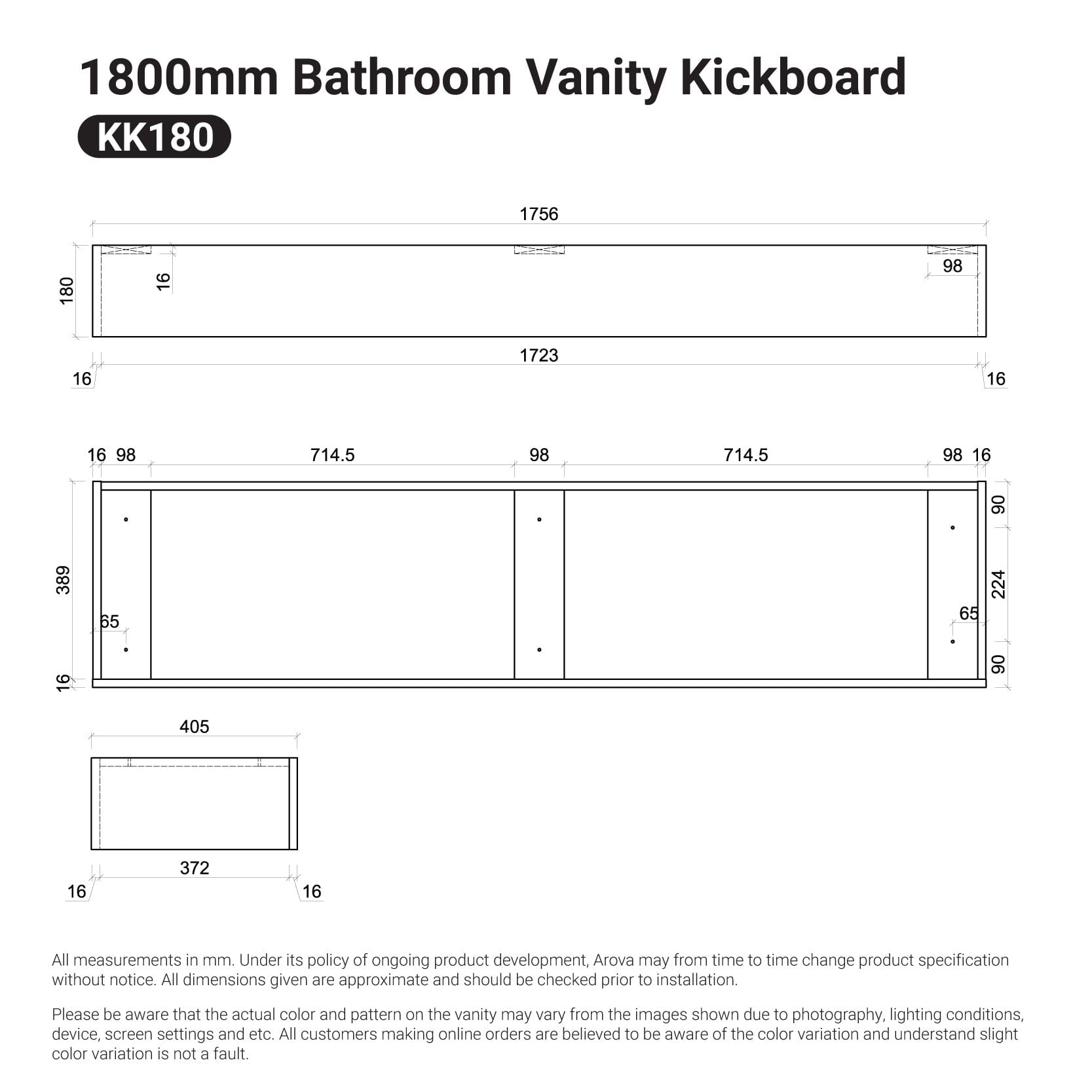 1800mm Oak Timber Vanity Kickboard Vanity Kicker Arova 