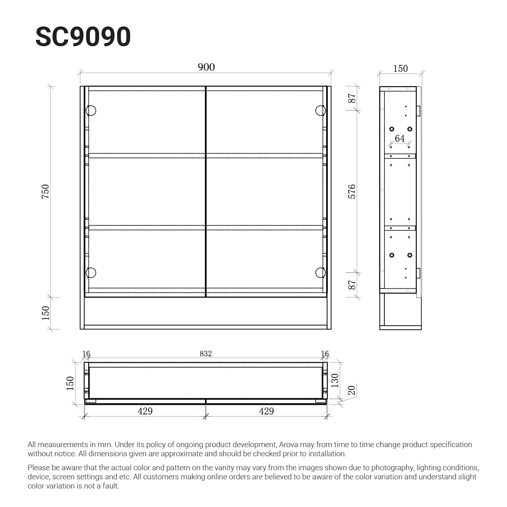 900mm Bathroom Shaving Cabinet Shaving Cabinet Arova 