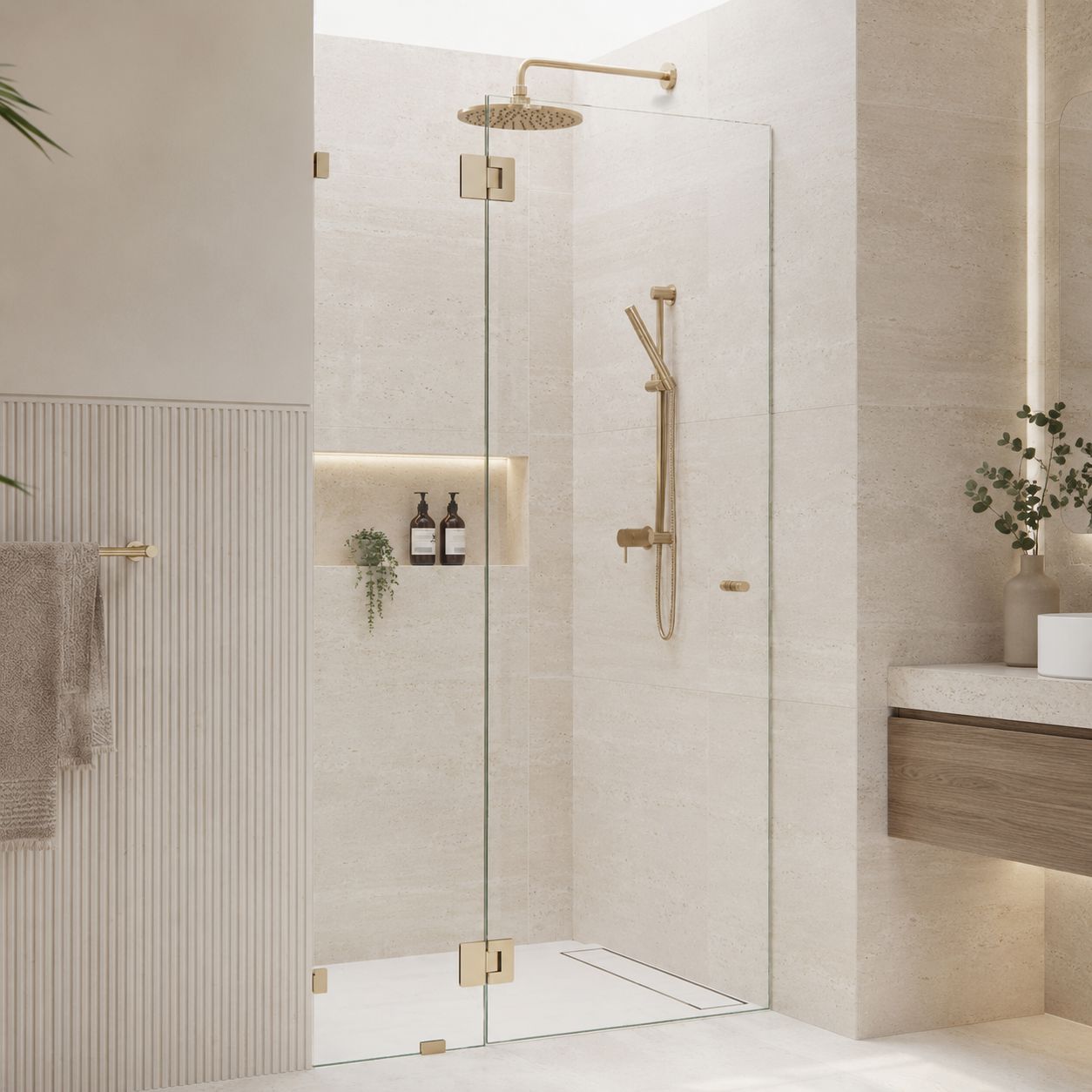 950mm frameless hinged wall to wall shower screen Shower Screens Arova 