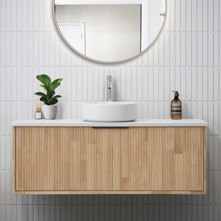 Timber Vanity Rounded ALBANY 1500mm Oak Timber Wall Hung Bathroom Vanity Melbourne - Arova