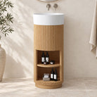 Aero 400mm Small Vanity Natural Oak + White Solid Surface Basin Arova 