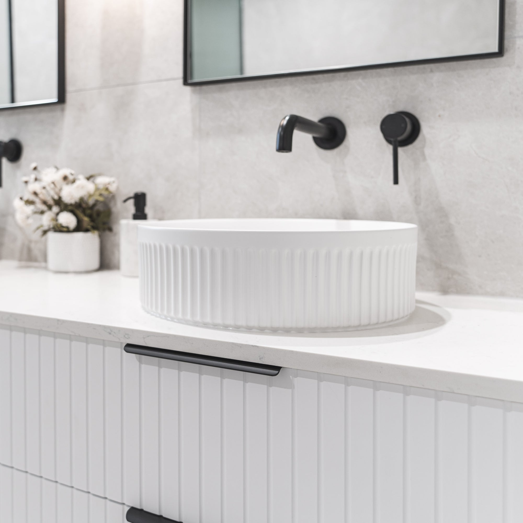 Ori 40 Fluted Above Counter Basin Round Gloss White