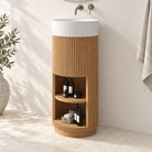 Clearance - Aero 400mm Fluted Freestanding Small Vanity Natural Oak Vanities Arova 
