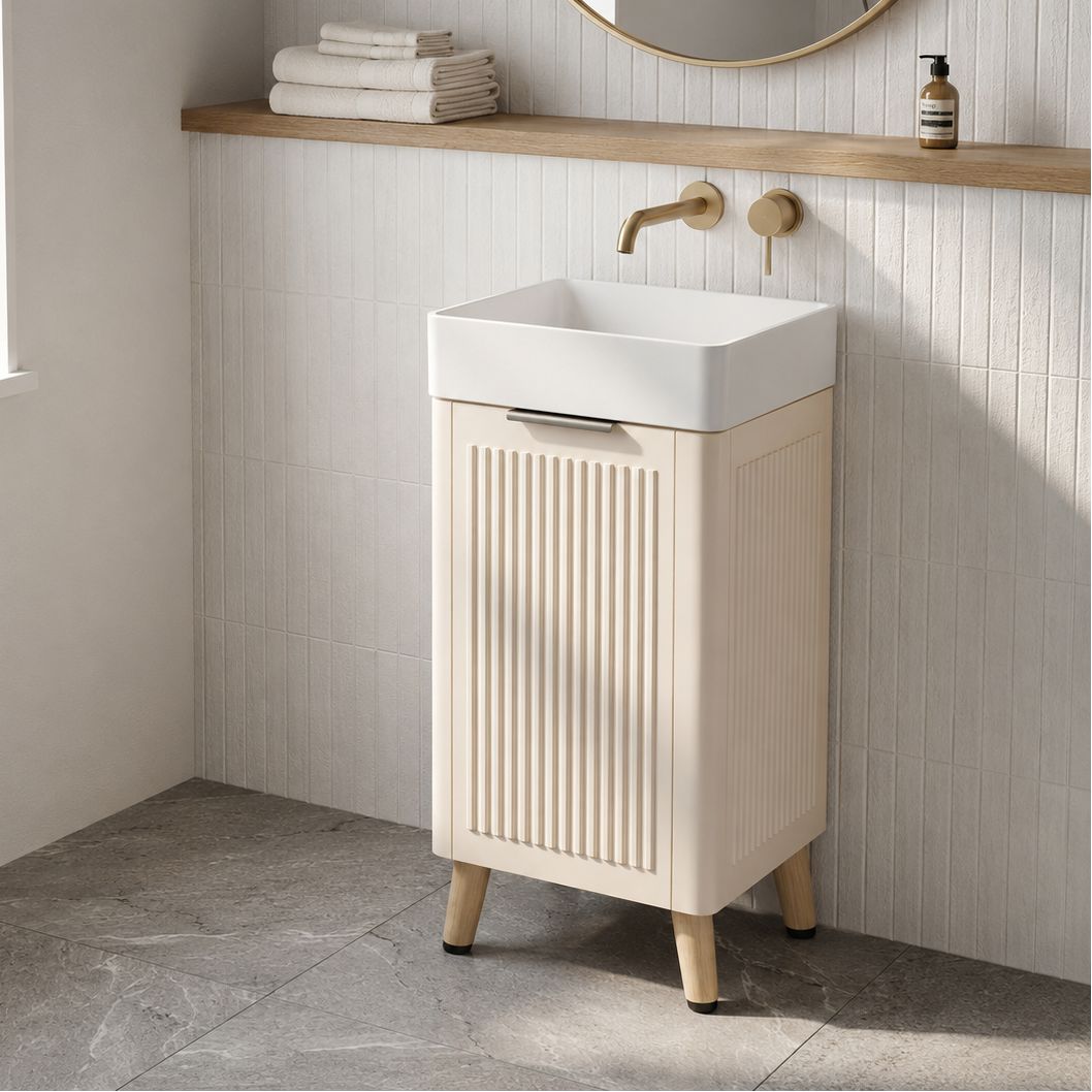 Clearance - Lexi 400mm Fluted Freestanding Small Vanity Almond Vanities Arova 