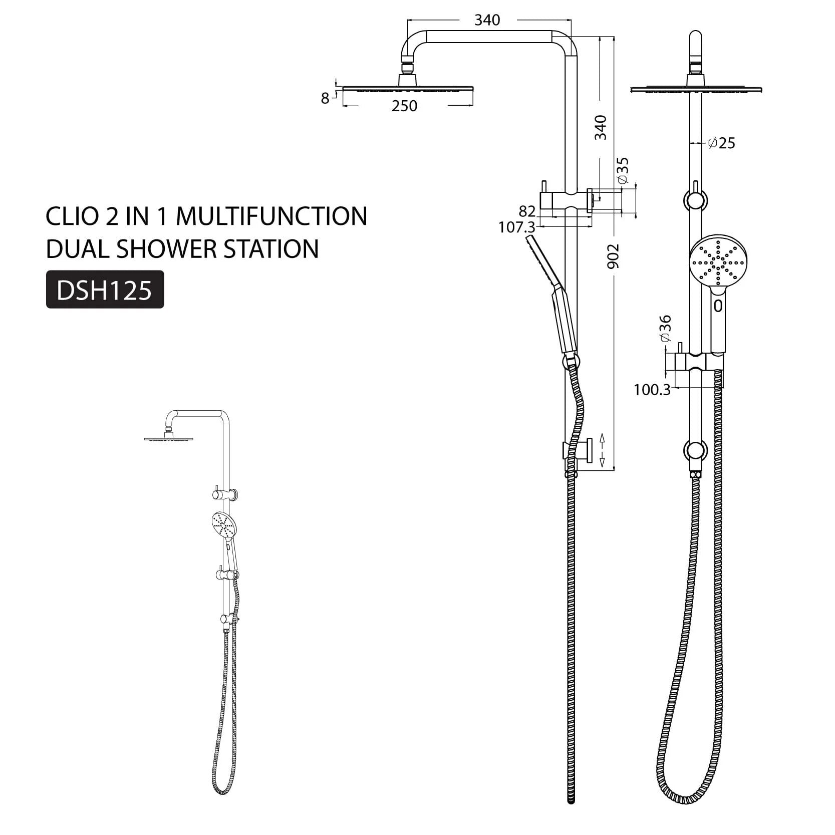 2 in 1 Double Rain Shower Set Brushed Gold Clio – AROVA