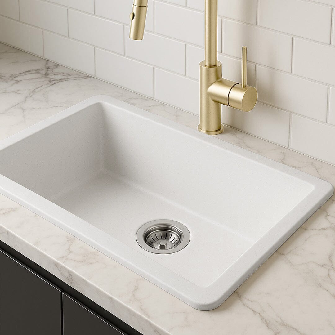 White Granite Stone Single Bowl Square Large Kitchen Sink 750x450 Clio ...