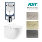 Curve52 Rimless Tornado Wall Hung Toilet Package - R&T Cistern & Stainless Steel Button Arova 