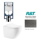 Curve52 Rimless Tornado Wall Hung Toilet Package - R&T Cistern & Stainless Steel Button Arova Curve52 Ergonomic Wall Hung Toilet Pan CST003 - R&T In Wall Toilet Cistern Gunmetal