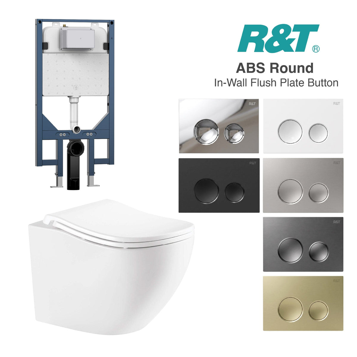 Curve52 Wall Hung Rimless Tornado Toilet Package - R&T Cistern & ABS Round Button Arova 