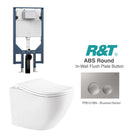 Curve52 Wall Hung Rimless Tornado Toilet Package - R&T Cistern & ABS Round Button Arova Curve52 Ergonomic Wall Hung Toilet Pan CST003 - R&T In Wall Toilet Cistern Brushed Nickel