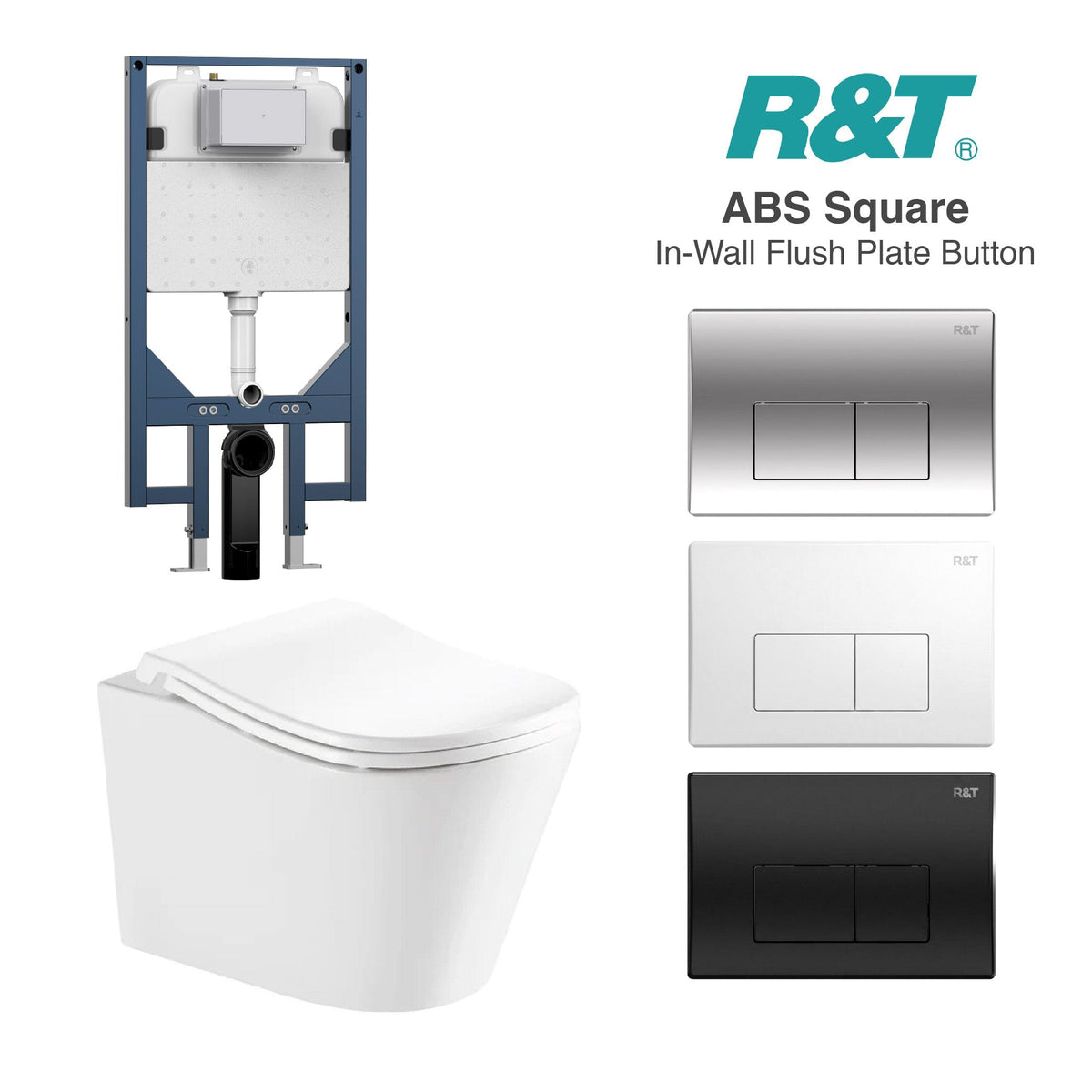Edge52 Rimless Tornado Wall Hung Toilet Package - R&T Cistern & ABS Square Button Arova 