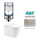 Edge52 Rimless Tornado Wall Hung Toilet Package - R&T Cistern & Stainless Steel Button Arova Edge52 Ergonomic Wall Hung Toilet Pan CST003 - R&T In Wall Toilet Cistern Brushed Nickel