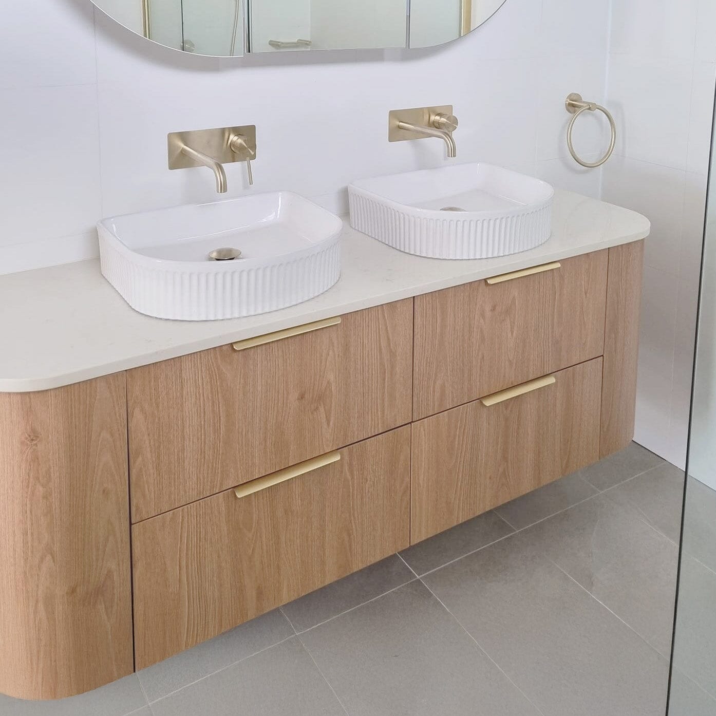 Ellie 1800mm Curved Timber Wall Hung Bathroom Vanity Vanities Arova 