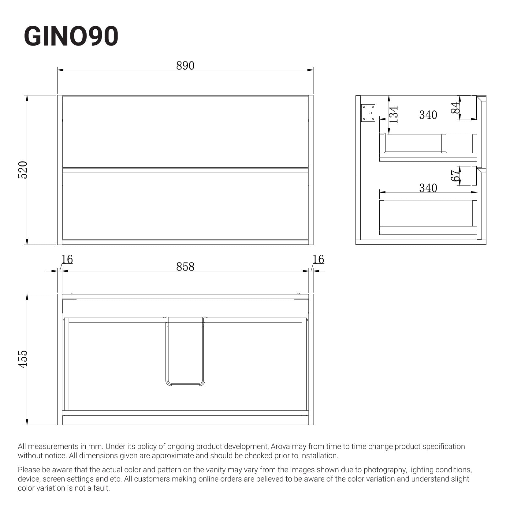 Gino 900mm Timber Wall Hung Bathroom Vanity Vanities Arova 